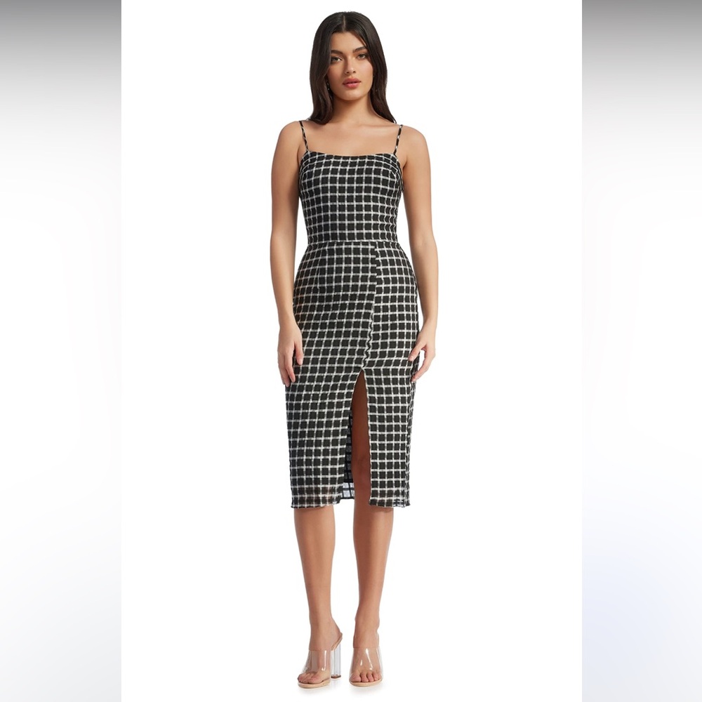 Dress The Population Shaireen  Black and White Gingham Style body con Dress M